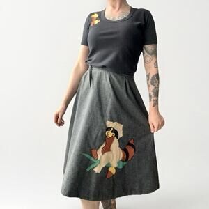 Vintage 1970s The Pond Skirt Shirt Set – Reversible Wrap A-Line Raccoon Acorn